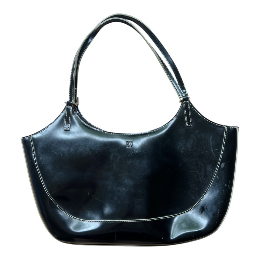 Vintage Y2K DNKY Faux Patent Leather Black Shoulder Bag
